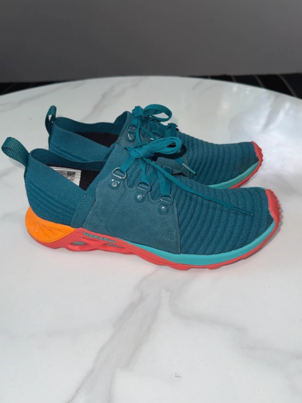 Merrell Teal Athletic Slip-On Sneakers with Orange Accent. Lightweight. Sz 8.5